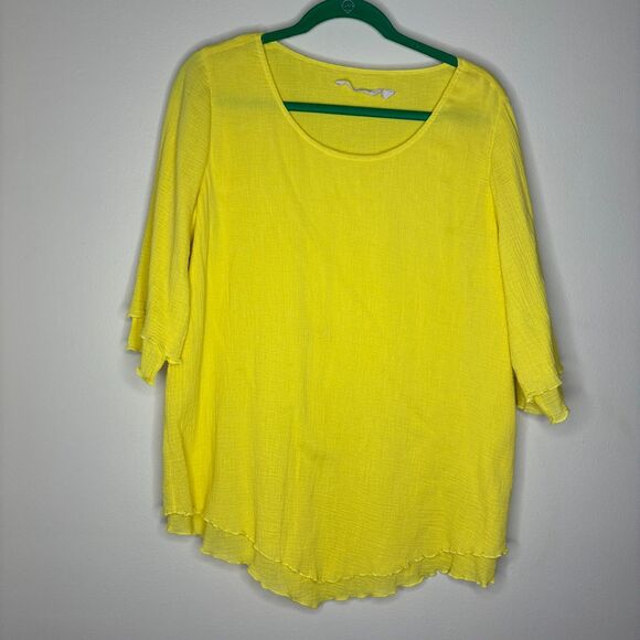 Soft Surroundings Womens 3/4 Sleeve Blouse Size M Yellow - Picture 1 of 7